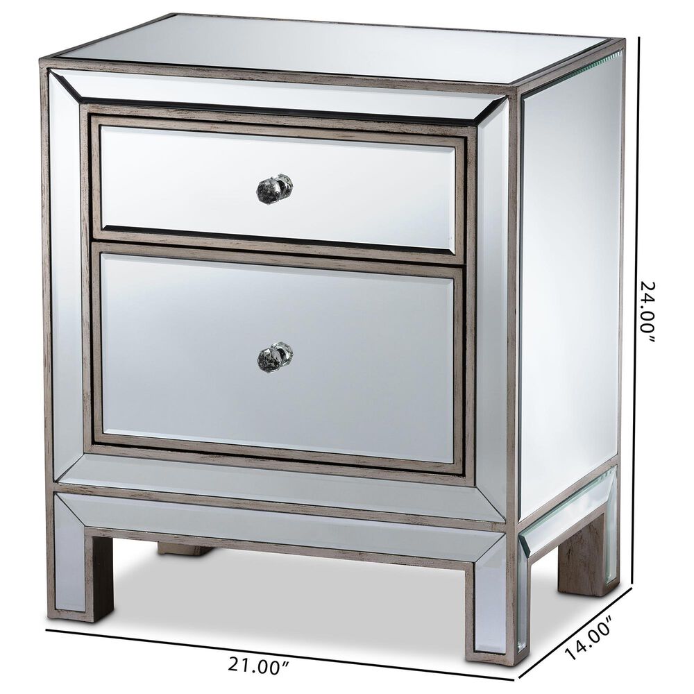 Baxton Studio Fadri Mirrored 2-Drawer End Table in Antique Silver, , large