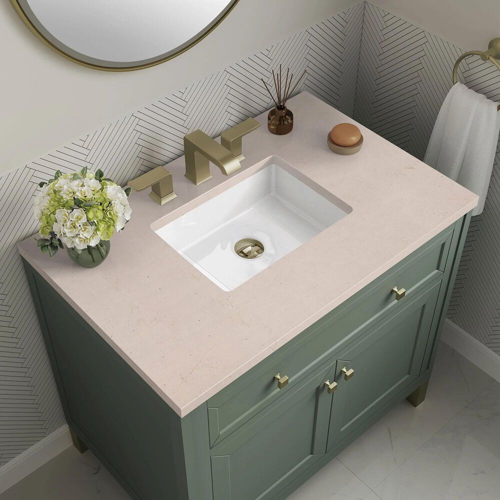 James Martin Vanities Chicago 36&quot; Single Bathroom Vanity in Smokey Celadon with 3 cm Eternal Marfil Quartz Top and Rectangular Sink, , large