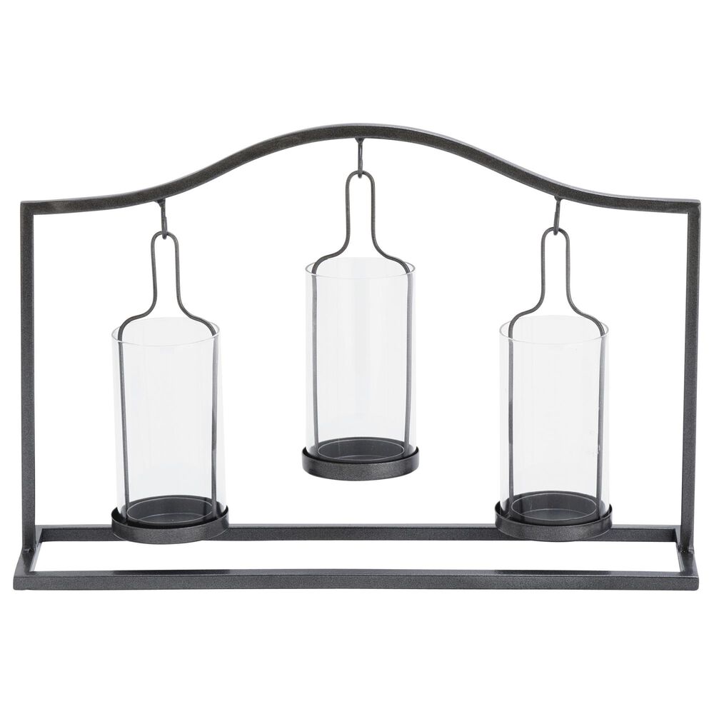Maple and Jade 11&quot; Industrial Candle Holder with 3 Suspended Candle Plates in Black, , large
