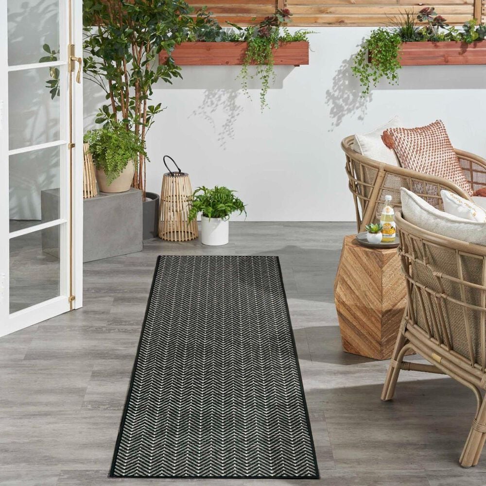 Nourison Horizon HOZ02 Black 2&#39; x 6&#39; Indoor/Outdoor Runner, , large