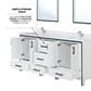 Lexora Home Ziva 72" Double Bathroom Vanity in White with 2 cm White Quartz Top and Rectangular Sinks, , large