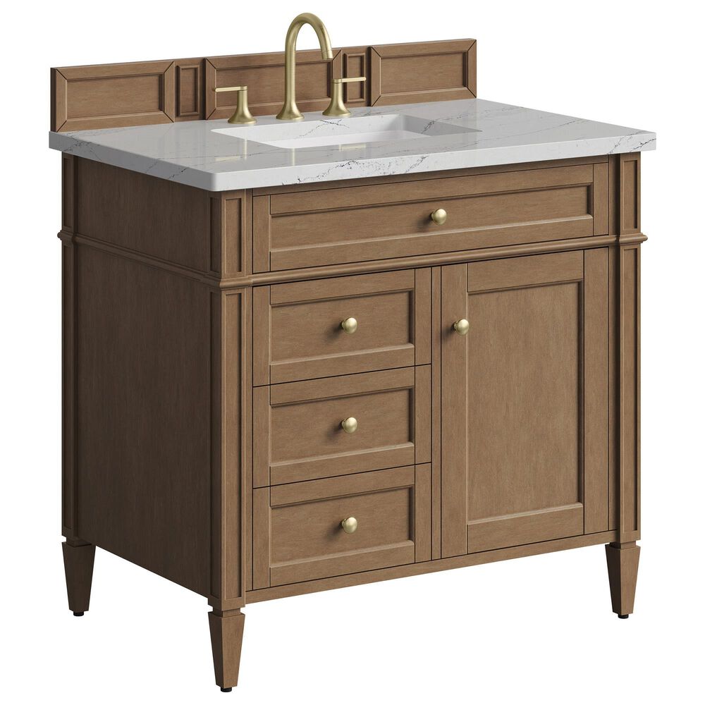 James Martin Brittany 36" Single Bathroom Vanity in Pecan with 3 cm Ethereal Noctis Silestone Top and Rectangular Sink, , large