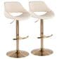 LumiSource Fabrico Swivel Adjustable Bar Stool with Cream Faux Leather Upholstery and Rounded T Footrest in Gold (Set of 2), , large