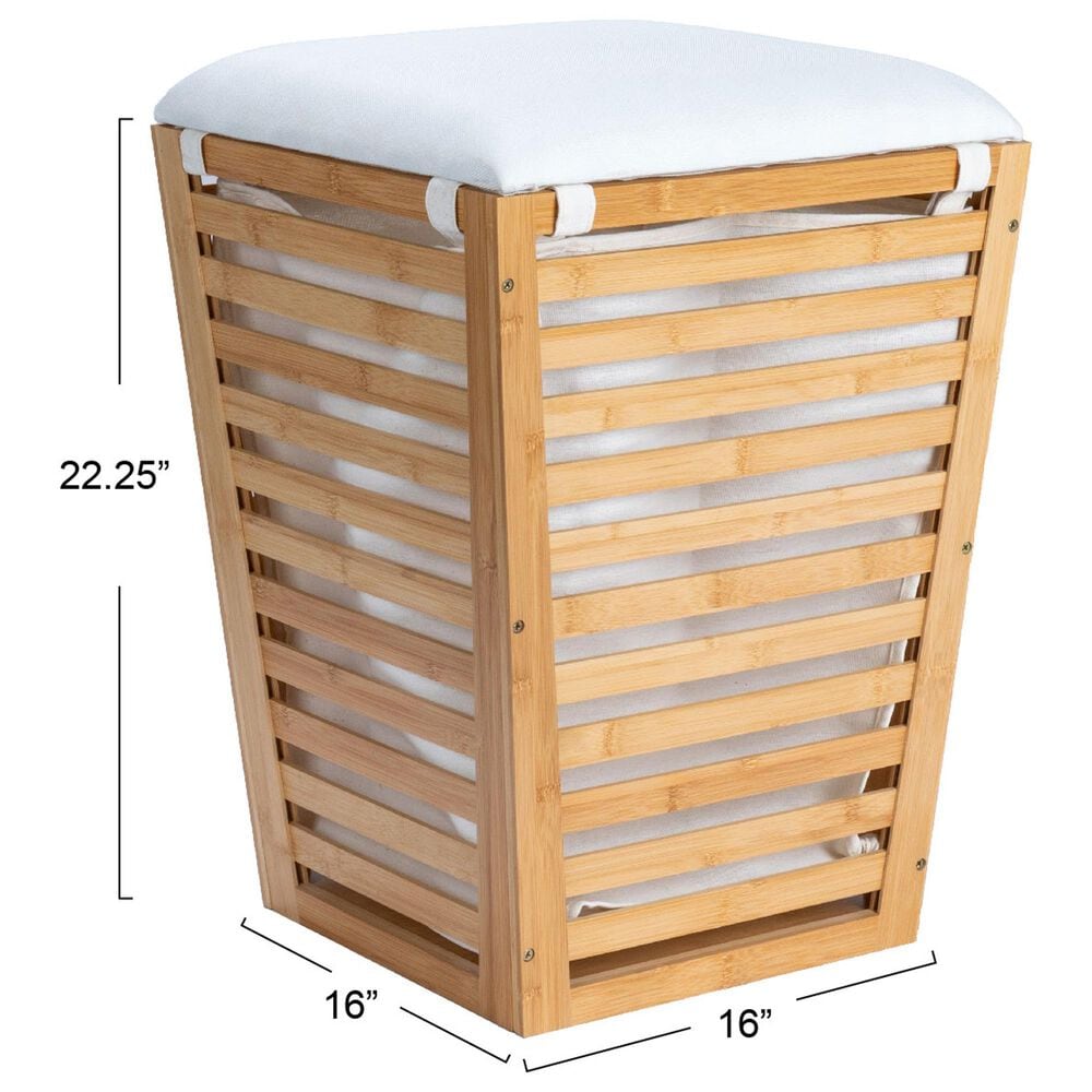 Household Essentials Slatted Hamper with Cushioned Lid and Removable Bag in Natural, , large