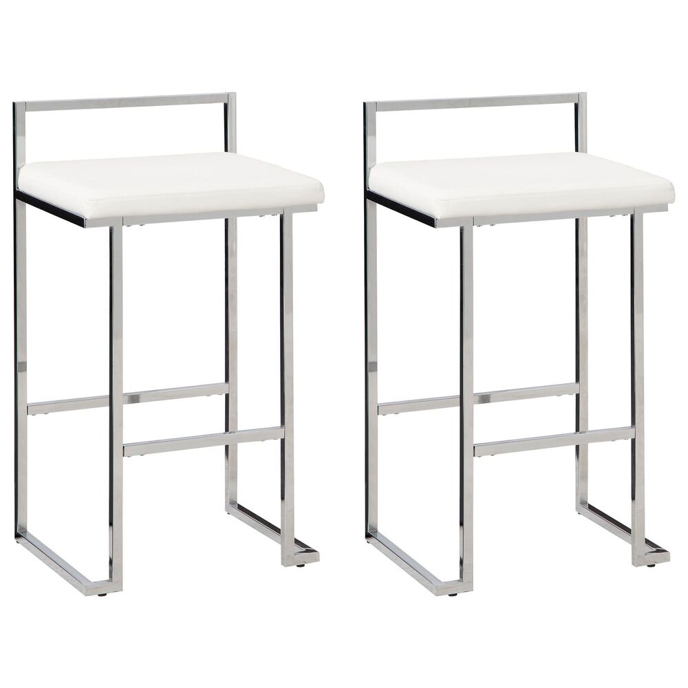 Ashley Madanere Bar Stool Set of 2 in White/Chrome Finish, , large