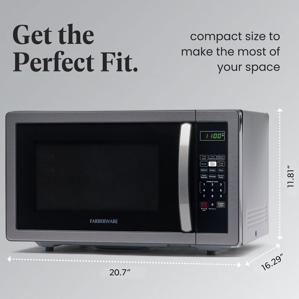 Faberware 1.1 Cu. Ft. Classic Microwave Oven in Black Stainless Steel, , large