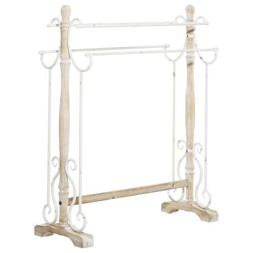 Maple and Jade Farmhouse Quilt Rack in Whitewashed and Light Brown, , large