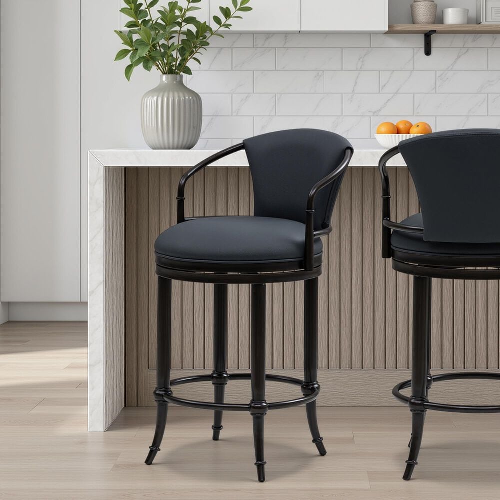 Armen Living Otis Counter Height Stool with Night Life Blue Upholstery in Dark Brown, , large