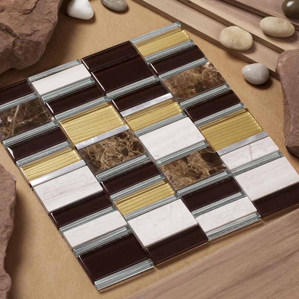 Mirrella Tallia Mahogany and Brown 12" x 12" Glass Mosaic Sheet, , large