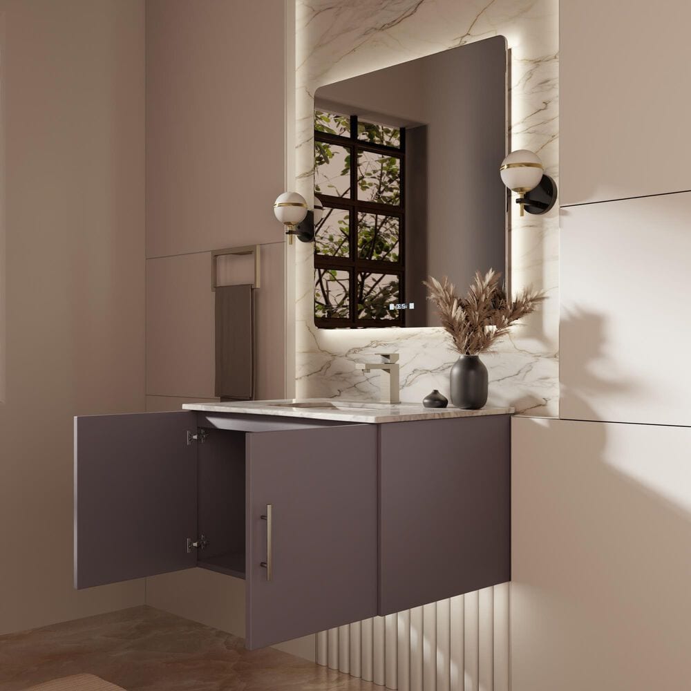Lexora Home Geneva 30" Single Bathroom Vanity in Dark Grey with 2 cm White Carrara Marble Top and Rectangular Sink, , large