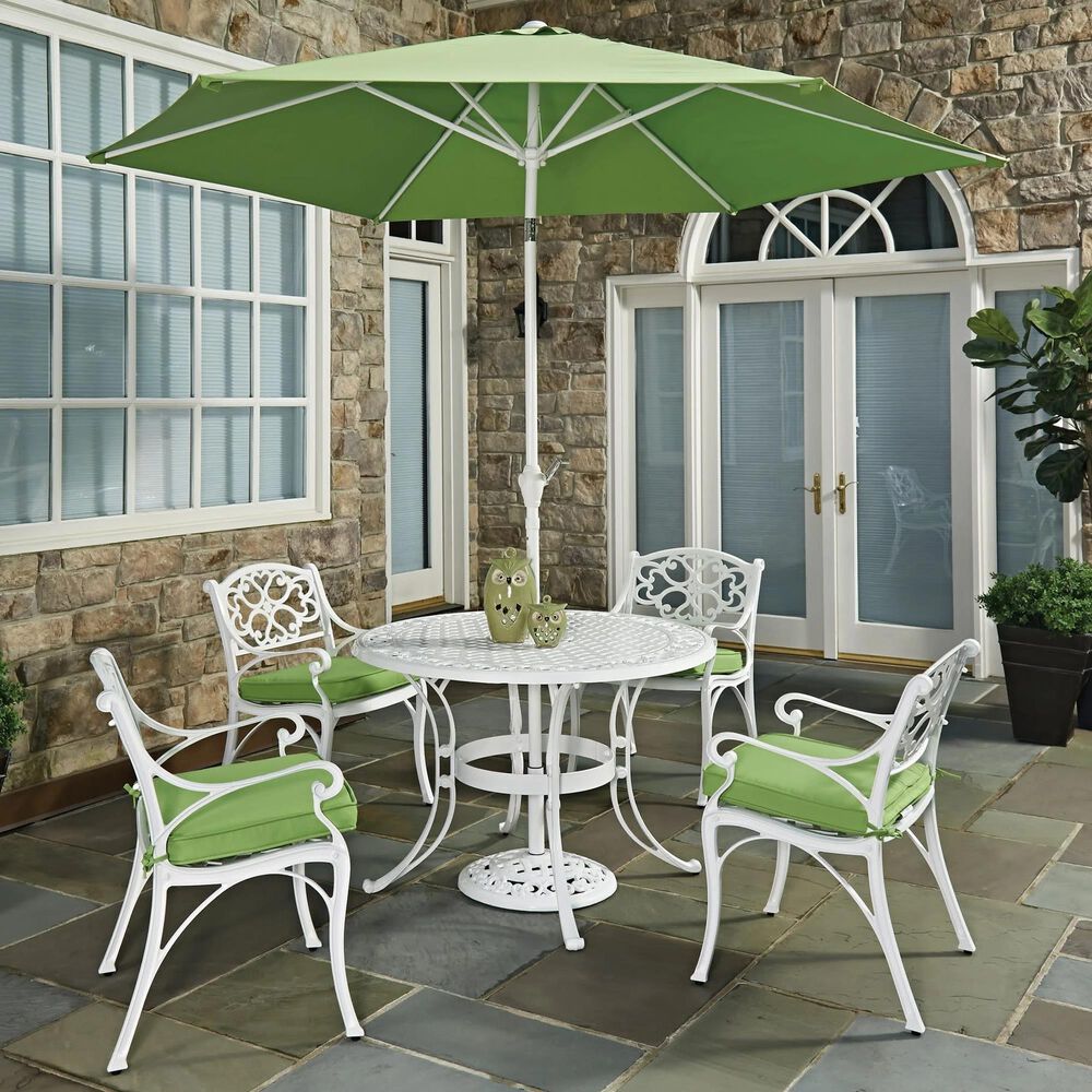 Homestyles Sanibel 7-Piece 42" Patio Dining Set with Umbrella in White, , large