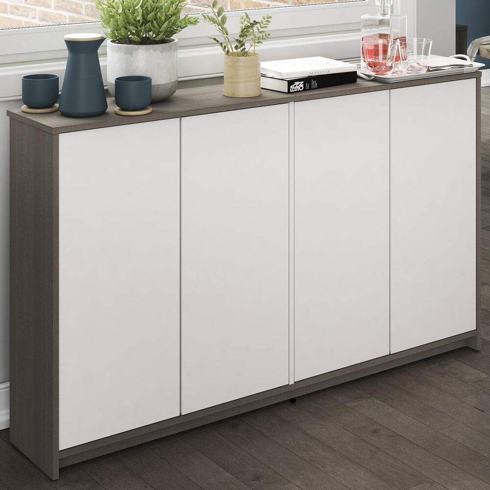 Bestar Small Space Sideboard in Bark Gray & White, , large