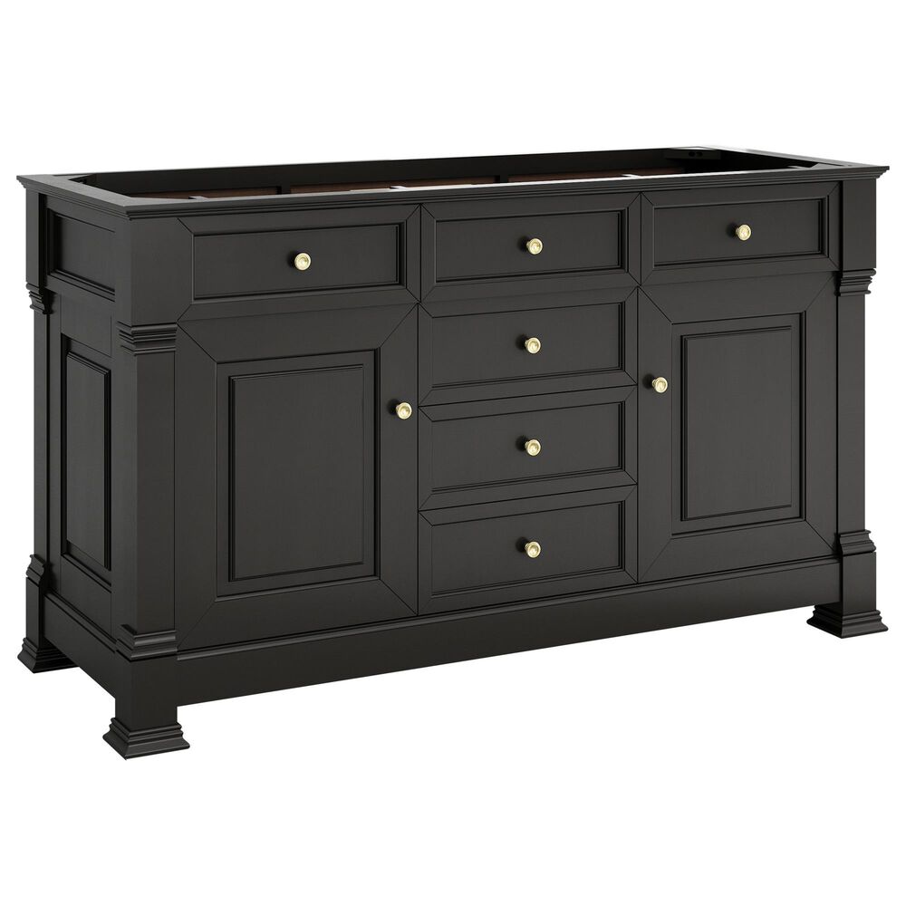 James Martin Vanities Brookfield 60&quot; Double Bathroom Vanity in Black Onyx with Single Hole 3 cm White Zeus Quartz Top and Rectangular Sinks, , large