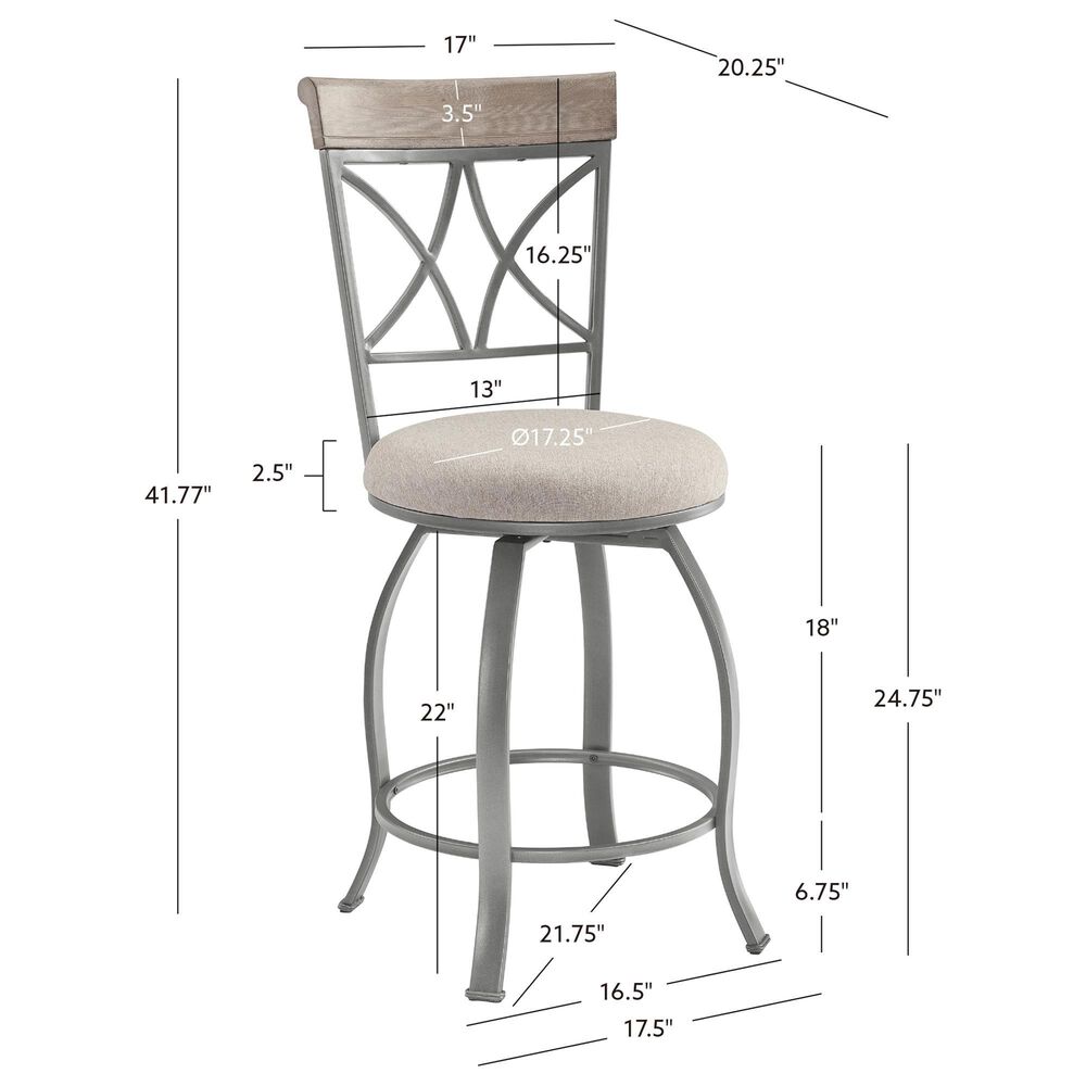 Linon Home Decor Hamilton Swivel Counter Stool in Pewter and Grey Wash, , large