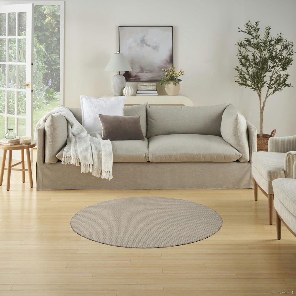 Nourison Courtyard Ivory and Silver 4&#39; Round Indoor/Outdoor Area Rug, , large