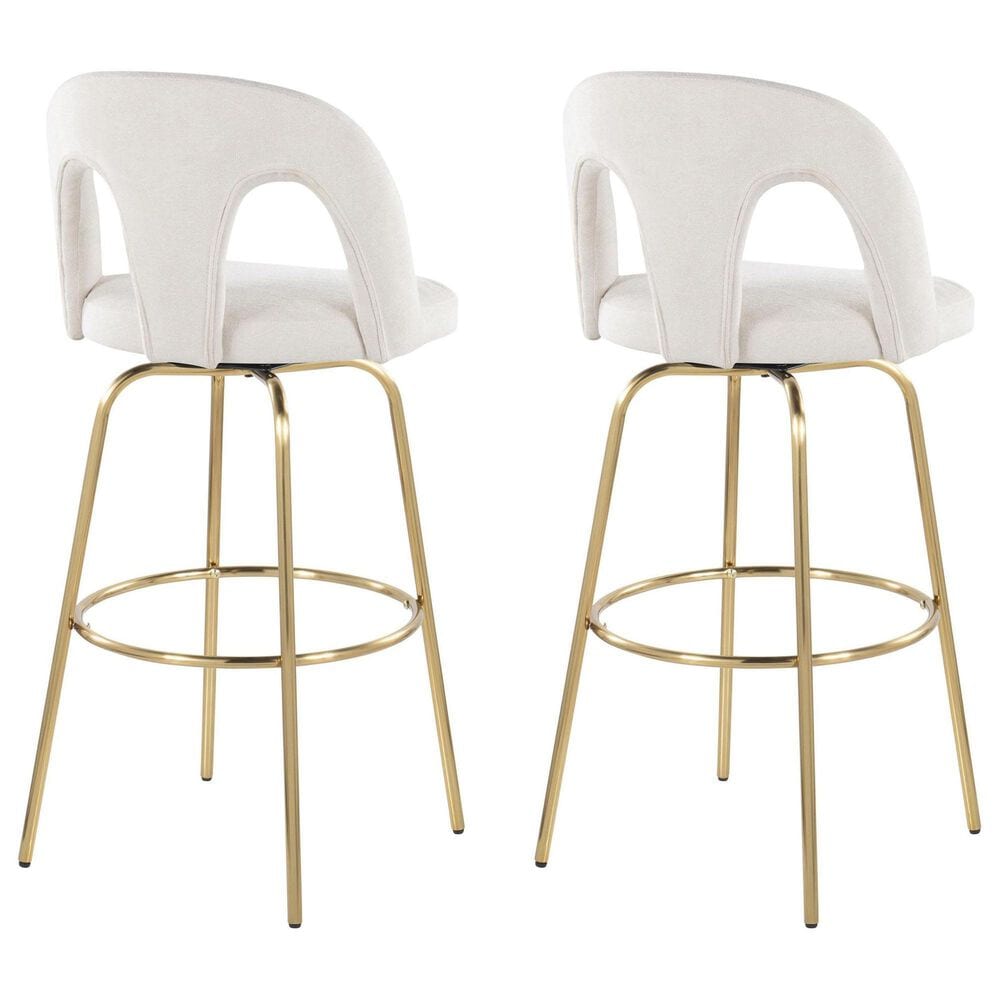 LumiSource Ava Swivel Bar Stool with Snow White Fabric Upholstery in Gold (Set of 2), , large