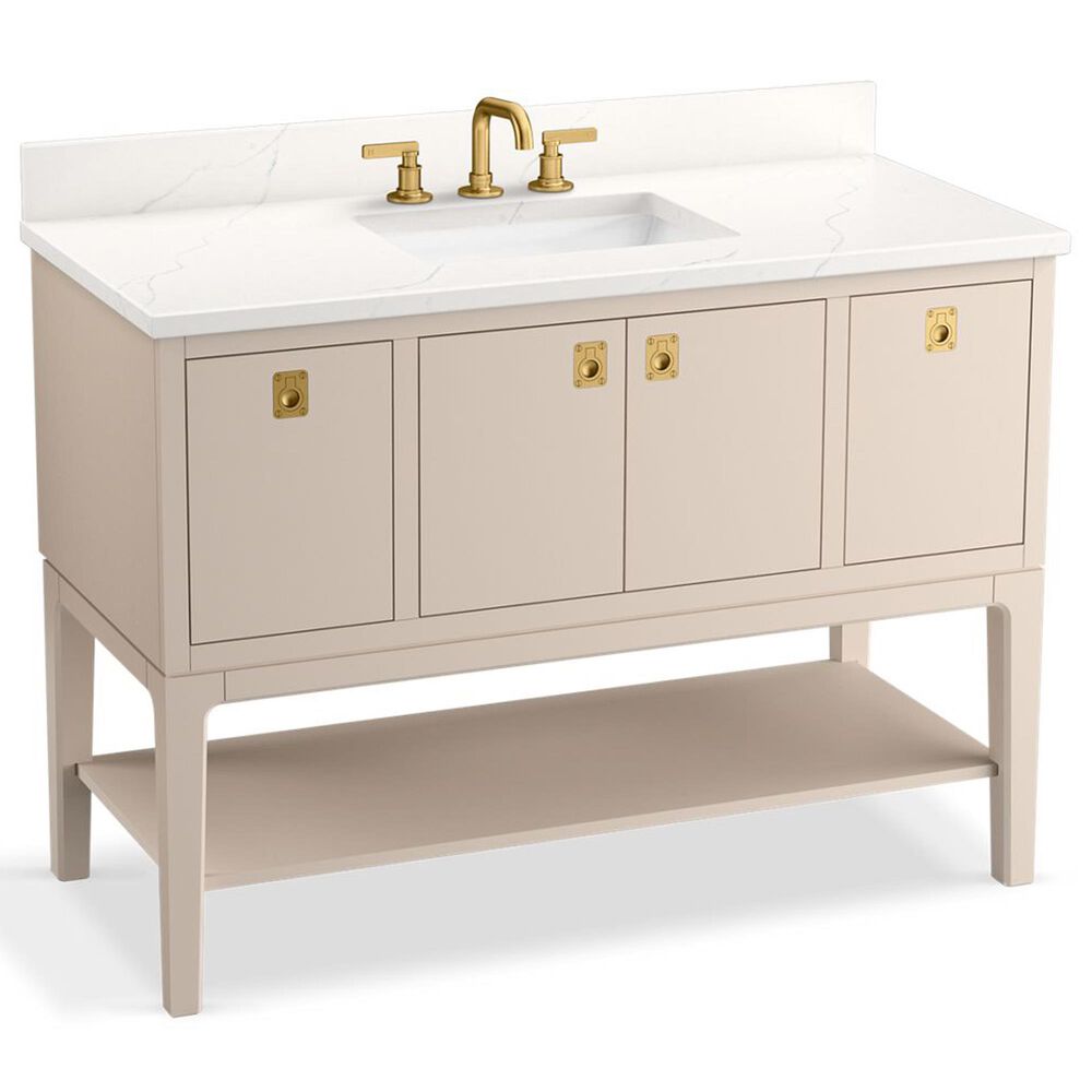 Kohler Seagrove 48" Single Bathroom Vanity in Light Clay with 3 cm White Quartz Top and Rectangular Sink, , large