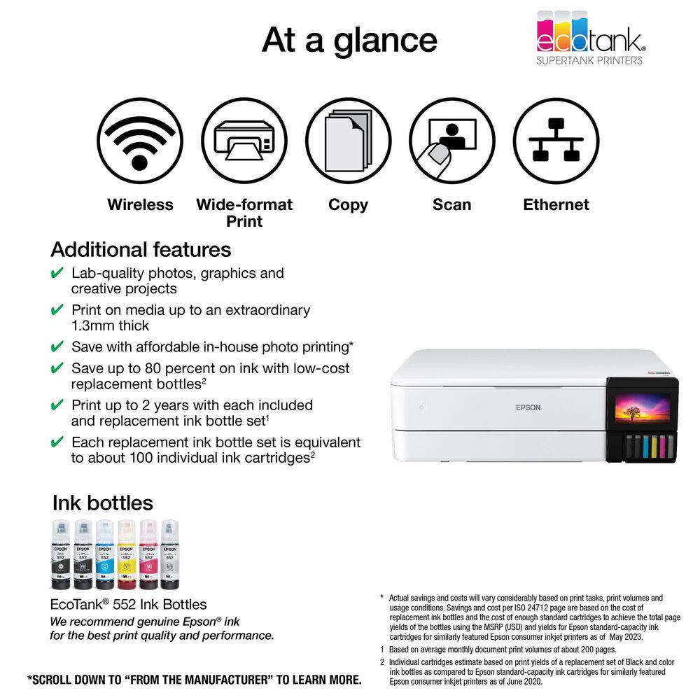 Epson EcoTank Photo ET-8550 All-in-One Wide-Format Supertank Printer in ...