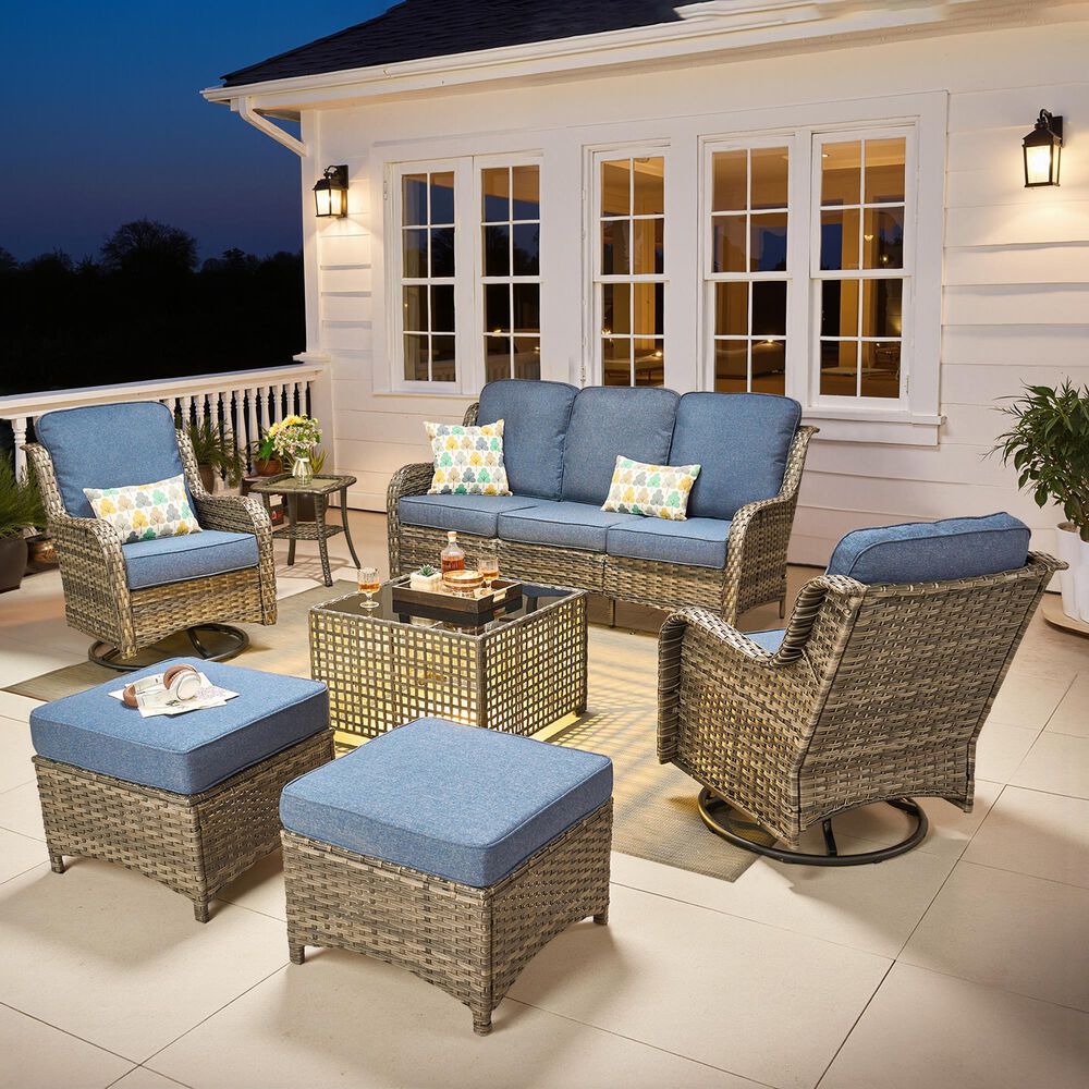 HOMLUX 7-Piece Patio Set in Denim Blue, , large