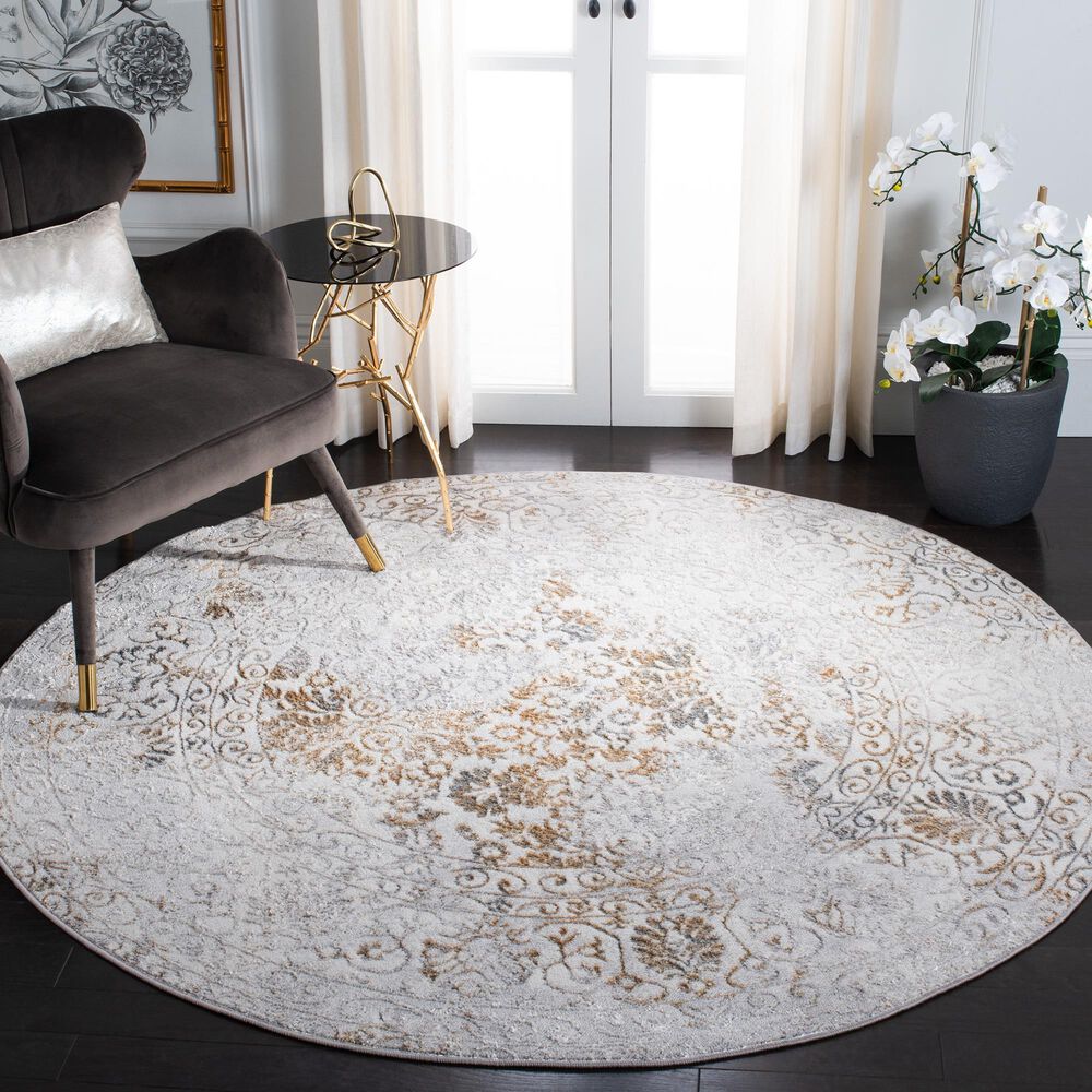 Safavieh Orchard  ORC684 6&#39;7&quot; Round Grey and Gold Area Rug, , large