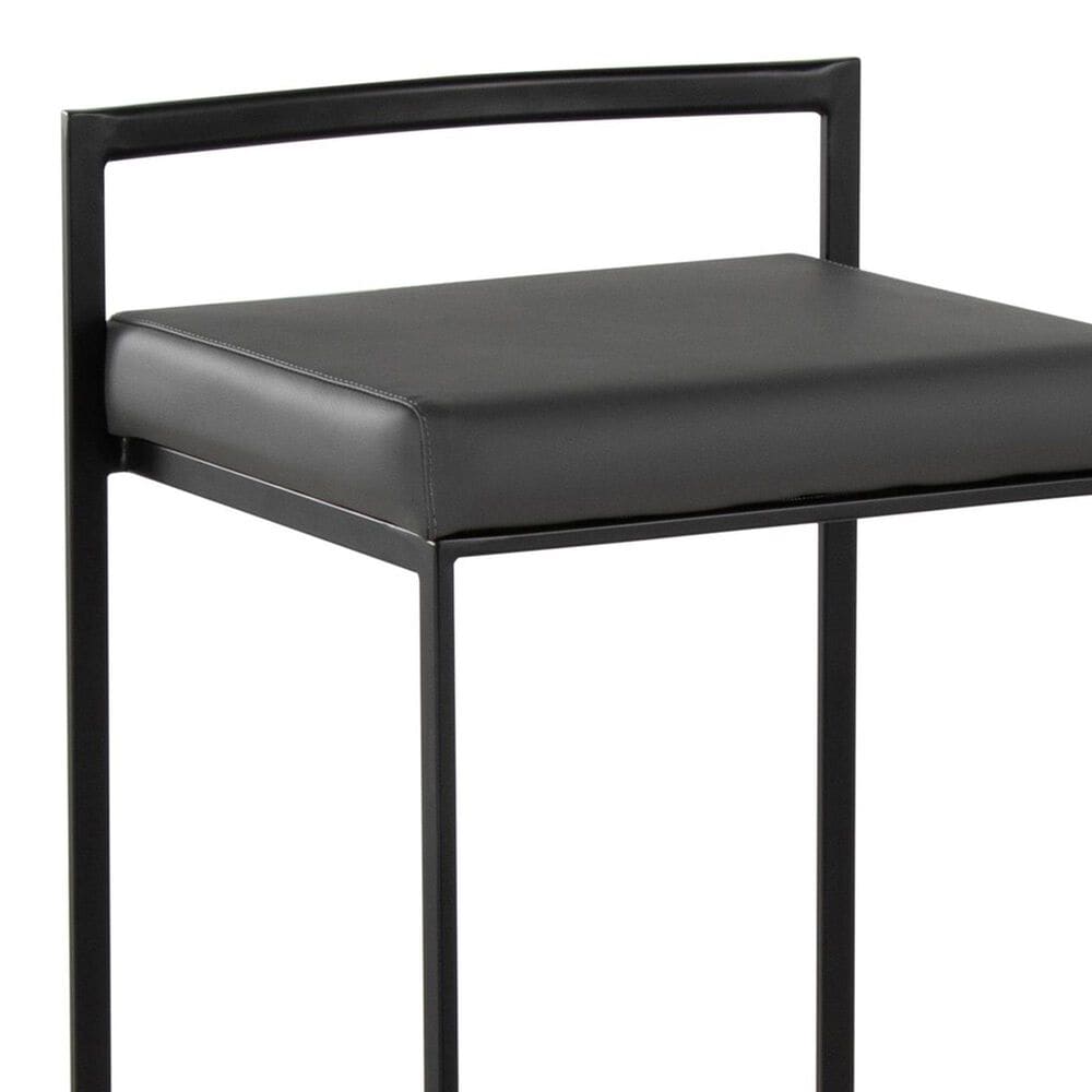 Lumisource Fuji Stackable Barstool with Grey Faux Leather Cushion in Black &#40;Set of 2&#41;, , large