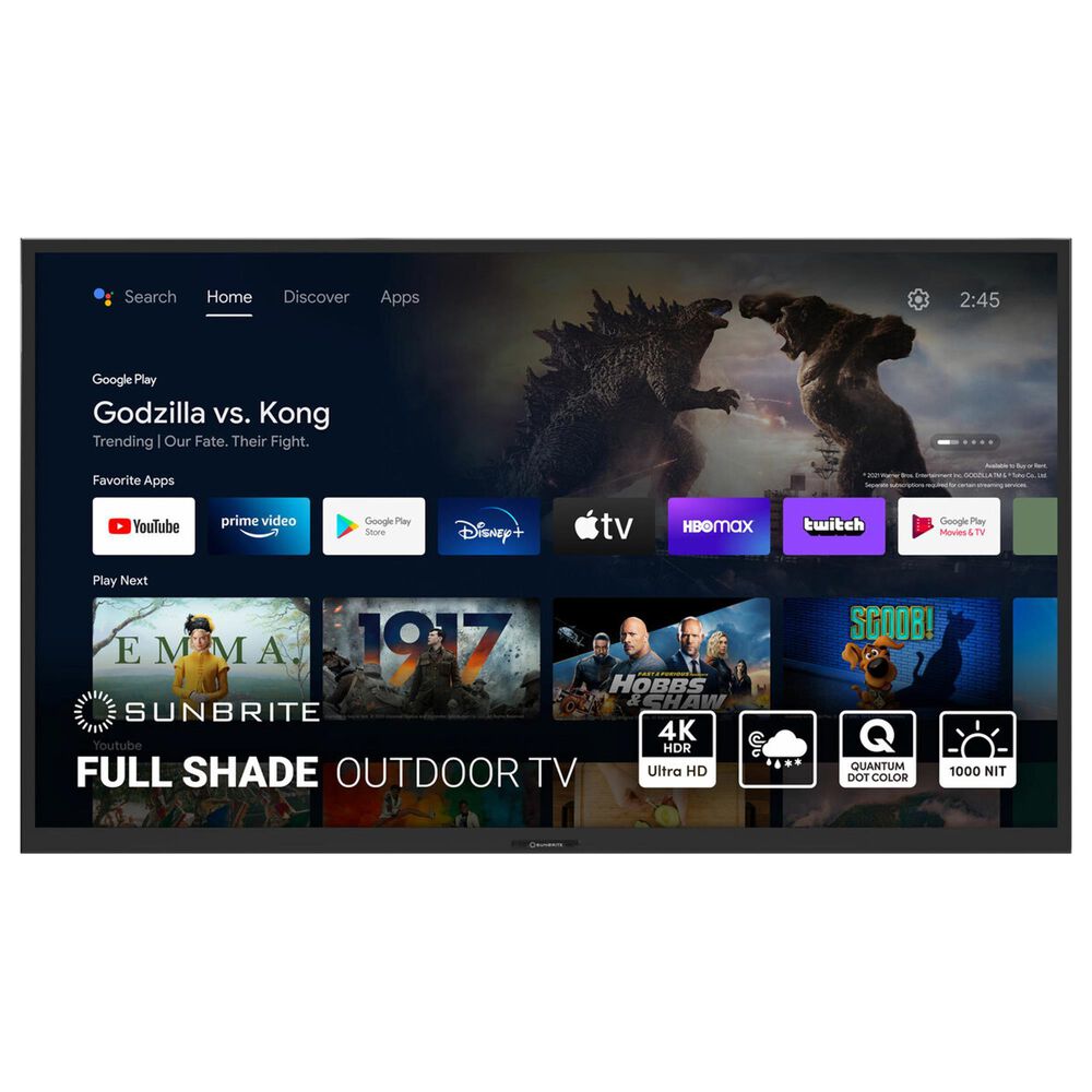SunBrite 75" Veranda 3 LED 4K UHD HDR Full Sun Smart Outdoor TV in Black, , large