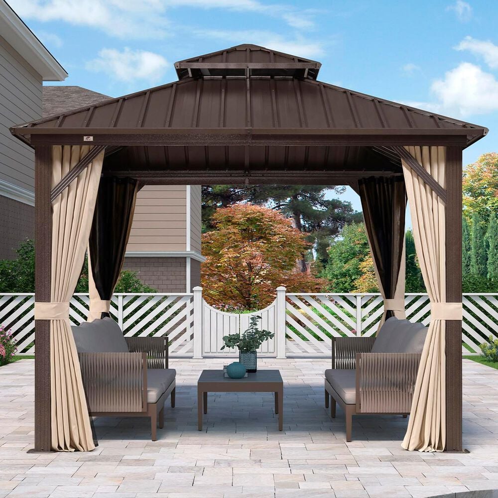 HOMLUX 10 x 10 Outdoor Hardtop Gazebo with Galvanized Steel Roof in Brown, , large