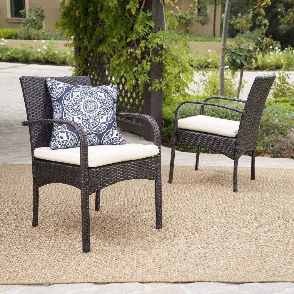 Hearth and Haven Cordoba Outdoor Dining Chair with Beige Cushions in Brown &#40;Set of 2&#41;, , large