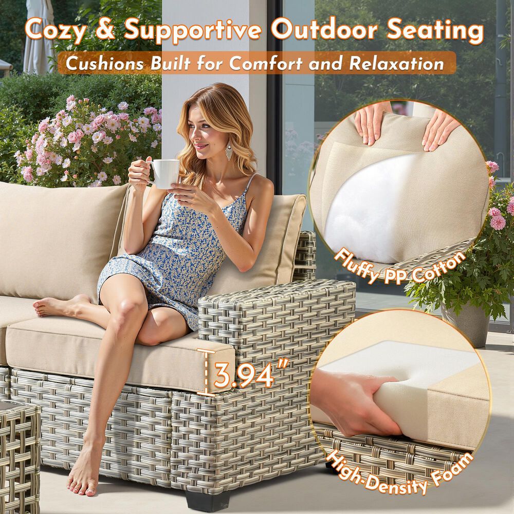 HOMLUX 9-Piece Modular Patio Conversation Set in Beige, , large