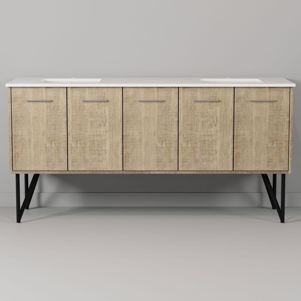 Lexora Home Lancy 72" Double Bathroom Vanity in Rustic Acacia with 2 cm White Quartz Top and Rectangular Sinks, , large