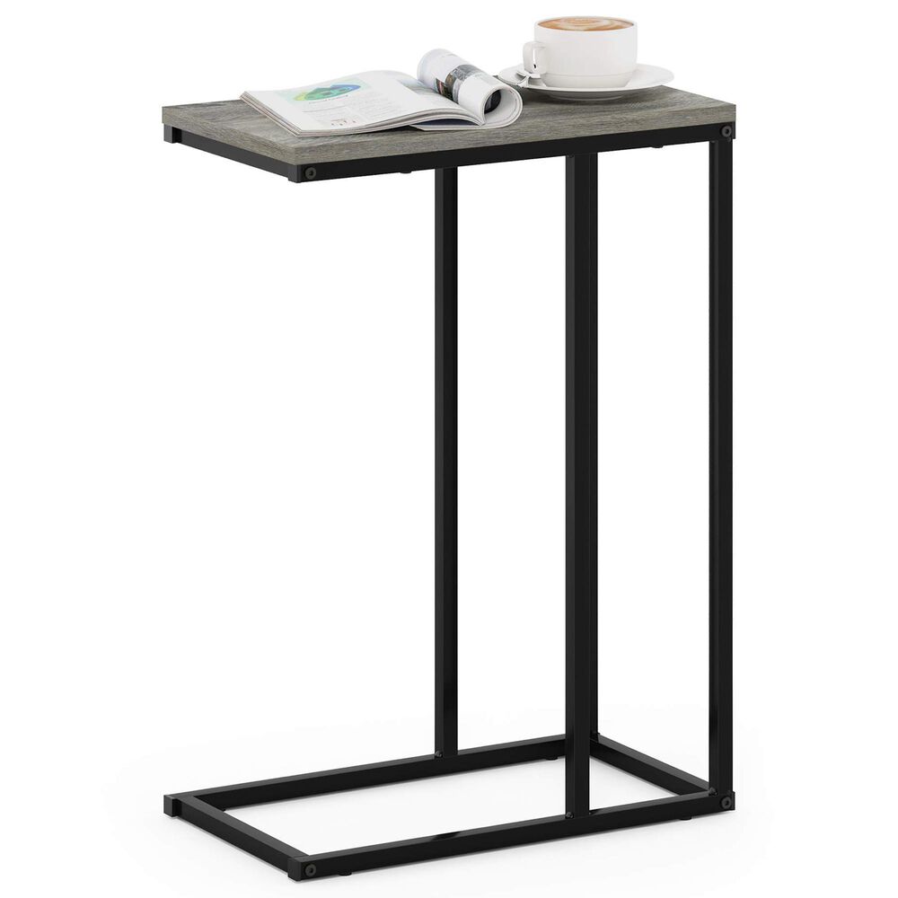 HOMLUX C Shaped Side Table in French Oak Grey and Black, , large