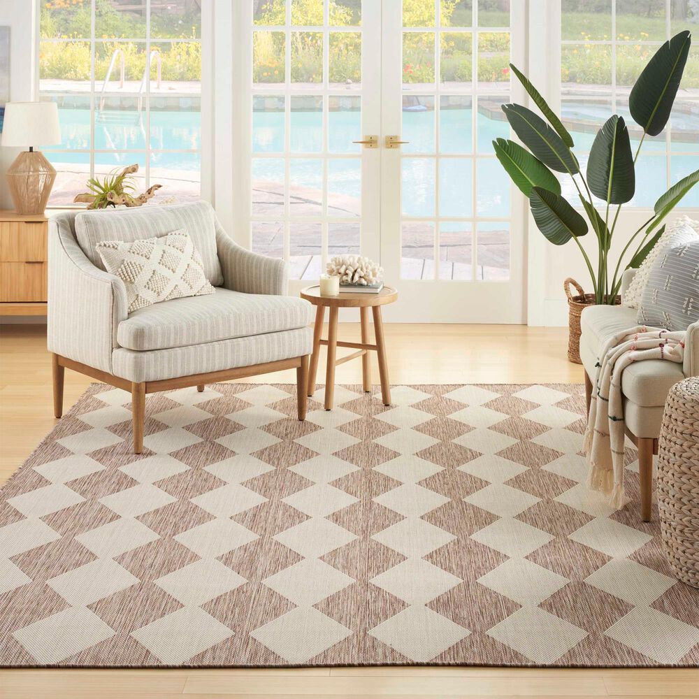 Nourison Positano Geometric Beige 7&#39; x 10&#39; Indoor/Outdoor Area Rug, , large
