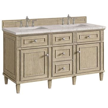James Martin Vanities Lorelai 60" Double Vanity in Whitewashed Oak with 3 cm Eternal Jasmine Pearl Quartz Top, , large