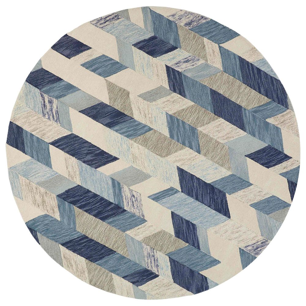 Feizy Arazad 8" Round Blue and Ivory Area Rug, , large