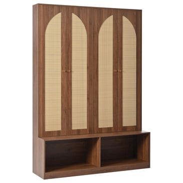 HOMLUX 6-Hook Hall Tree with 2-Rattan Doors in Walnut, , large