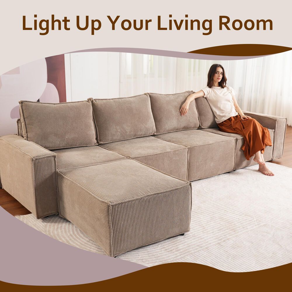 HOMLUX 127.4" Sectional Sofa in Camel, , large