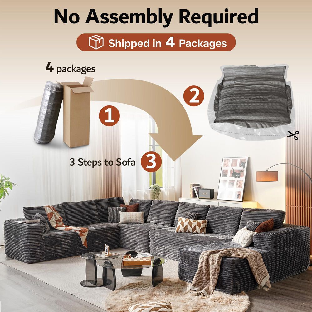 HOMLUX 4-Piece Mod U-Sectional with Chaise in Gray, , large