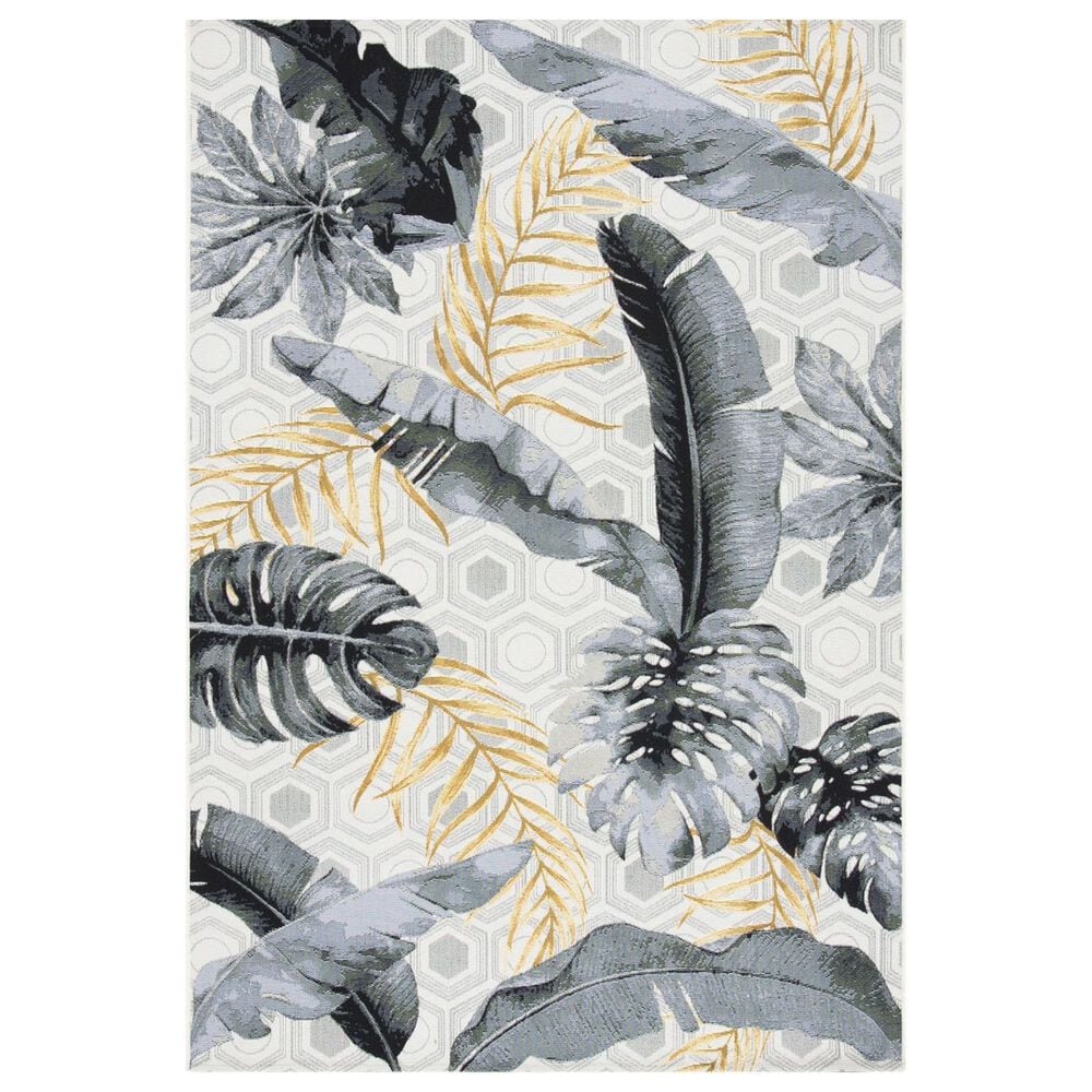 Safavieh Barbados Tropical Botanical 3"3" x 5" Grey and Gold Indoor/Outdoor Area Rug, , large