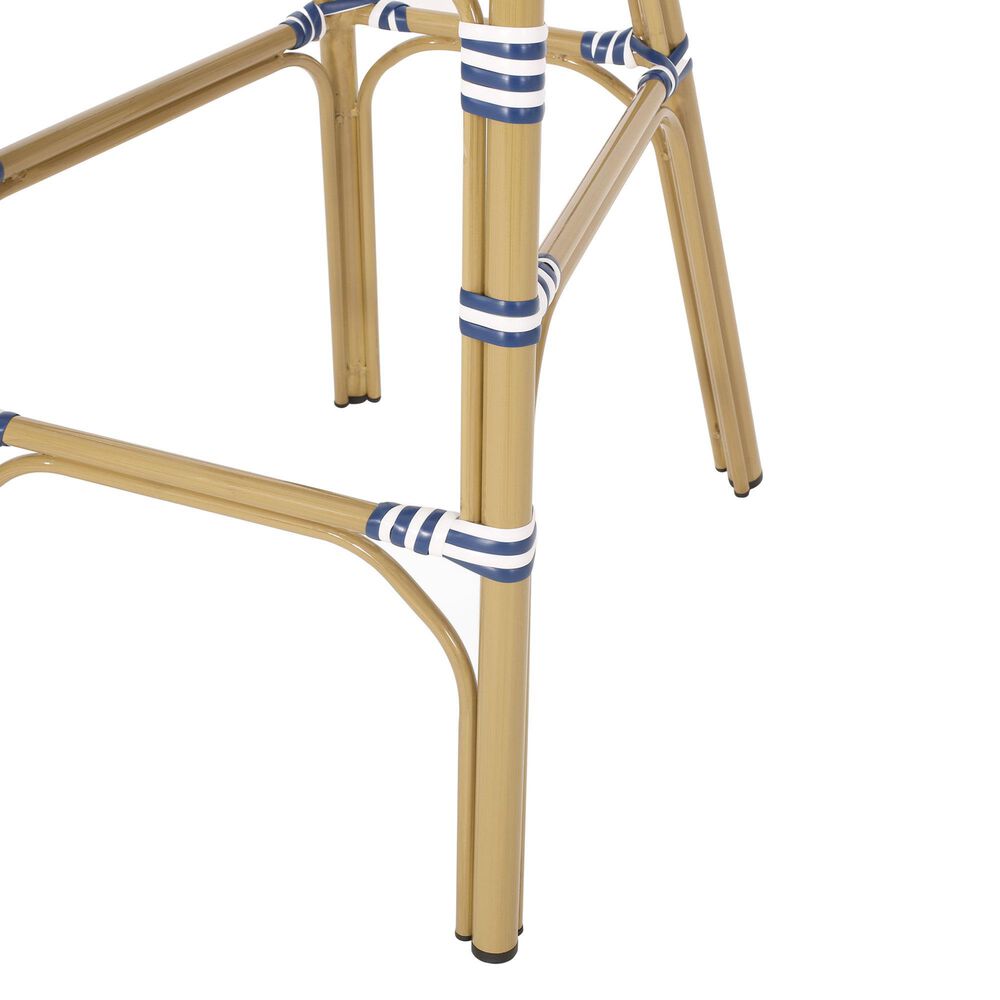 Hearth and Haven Outdoor Wicker French Barstool with Brown Aluminum Frame in Navy Blue (Set of 2), , large