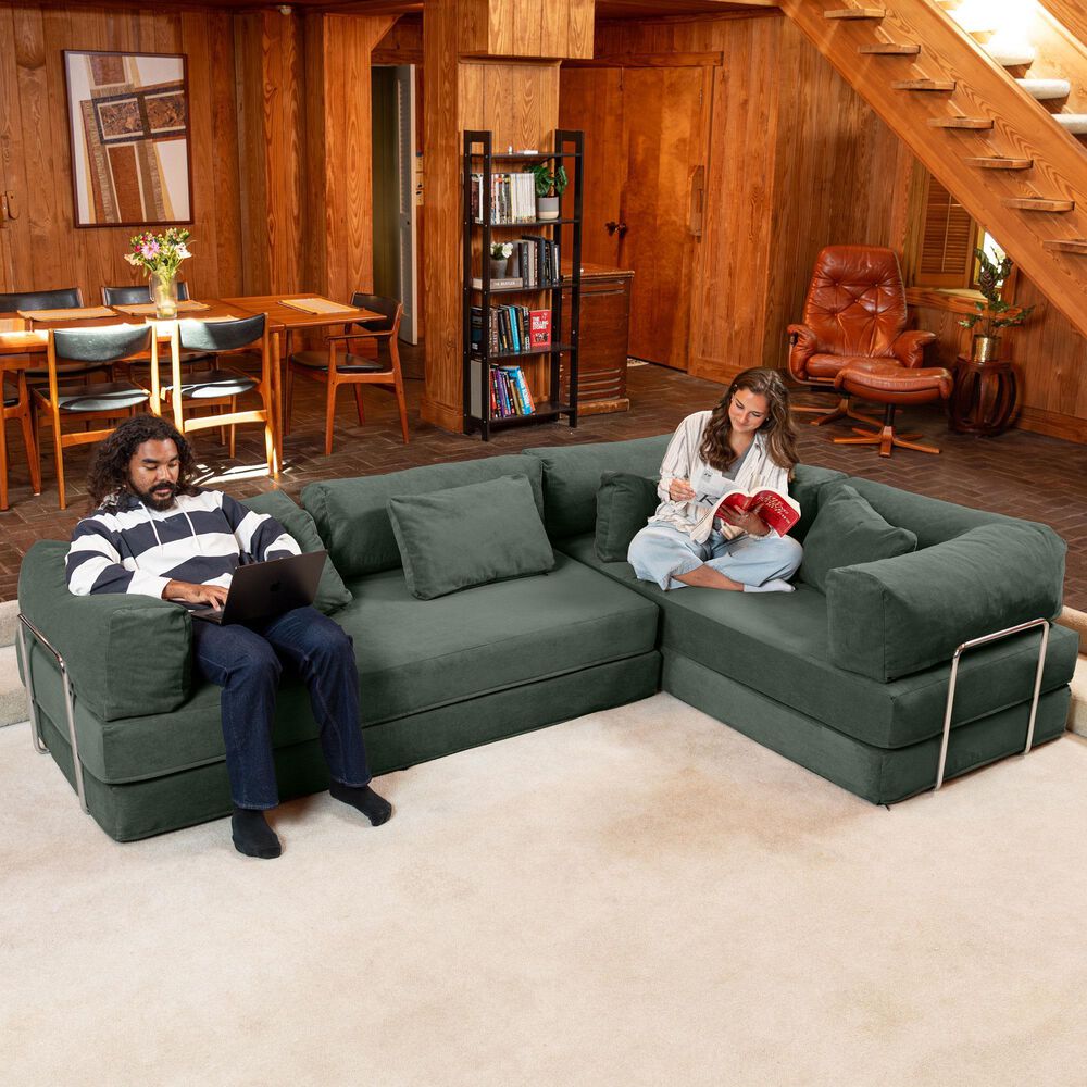 Jaxx Unsofa 2-Piece Modular Right Facing L-Shaped Sectional in Forest Dark Green, , large