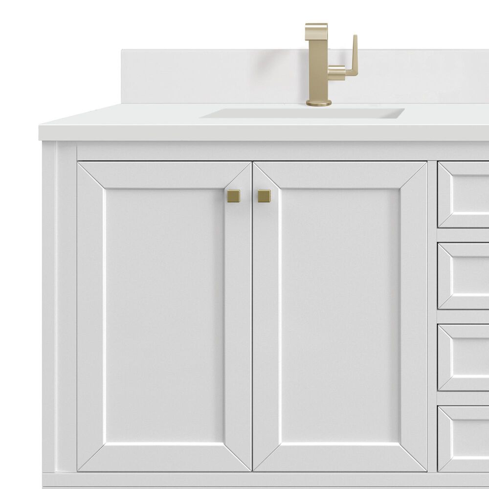 James Martin Vanities Chicago 72&quot; Double Bathroom Vanity in Glossy White with Single Hole 3 cm White Zeus Quartz Top and Rectangular Sinks, , large