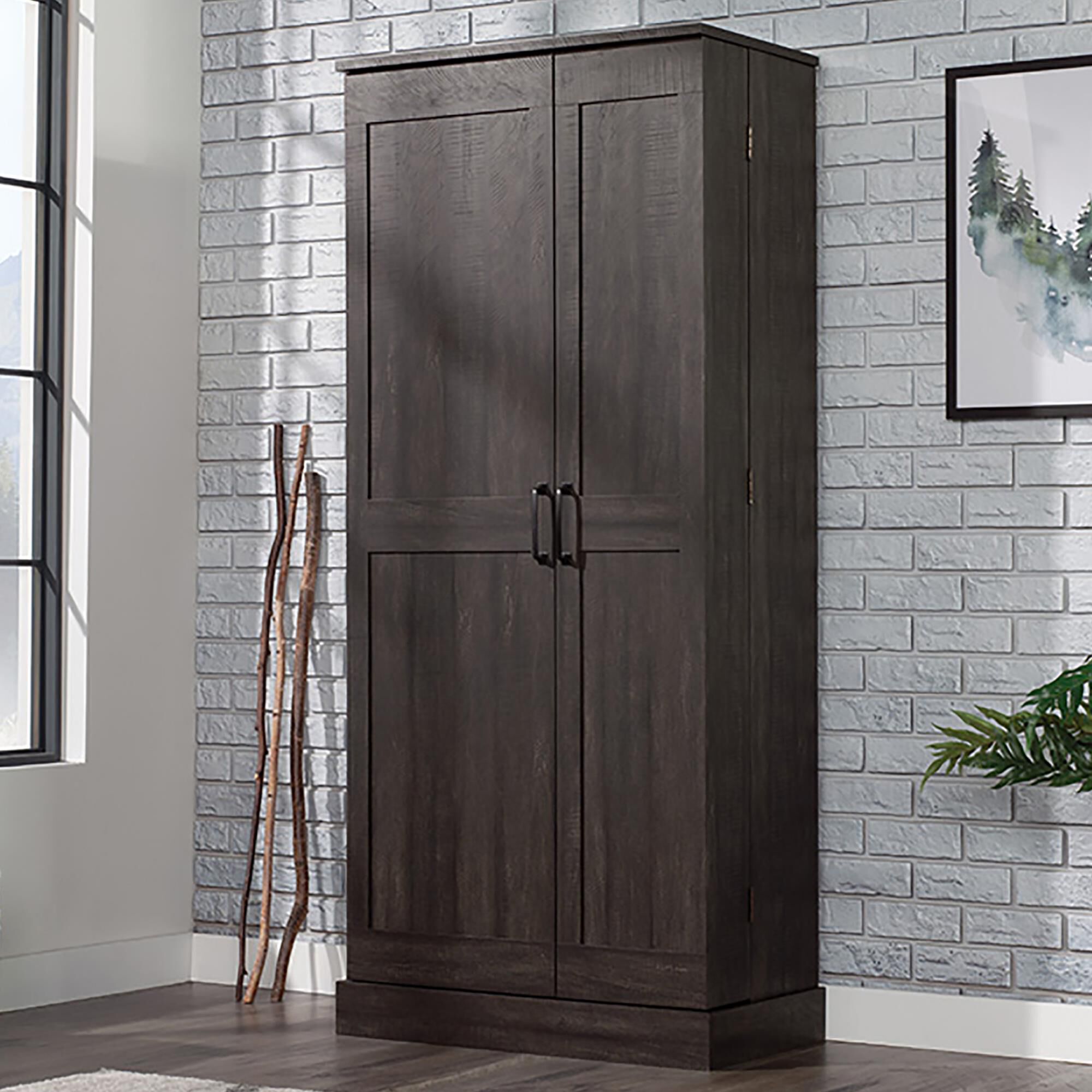 Sauder Two Door Storage Cabinet in Blade Walnut NFM