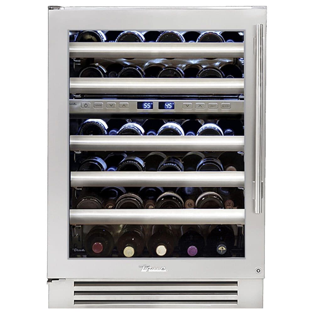 True Residential 5.52 Cu. Ft. Dual Zone Undercounter Wine Cabinet with Left Hinge and Glass Door in Stainless Steel, , large