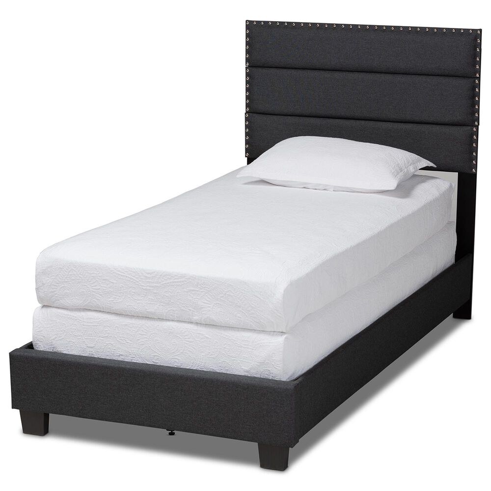 Baxton Studio Ansa Twin Panel Bed with Dark Grey Upholstered in Black, , large