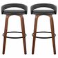LumiSource Grotto Swivel Bar Stool with Black Faux Leather Upholstery in Walnut Wood and Black (Set of 2), , large