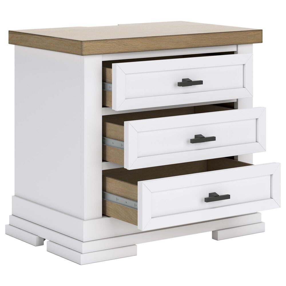 Ashley Ashbryn King Storage Bed and Two Nightstands in White and Oak, , large