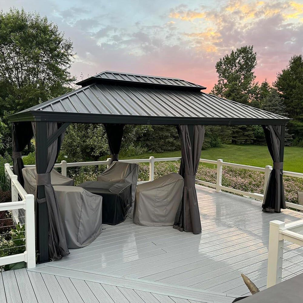 HOMLUX 18-ft x 12-ft Permanent Hardtop Gazebo in Grey  with Hardtop Roof (Screen Included), , large