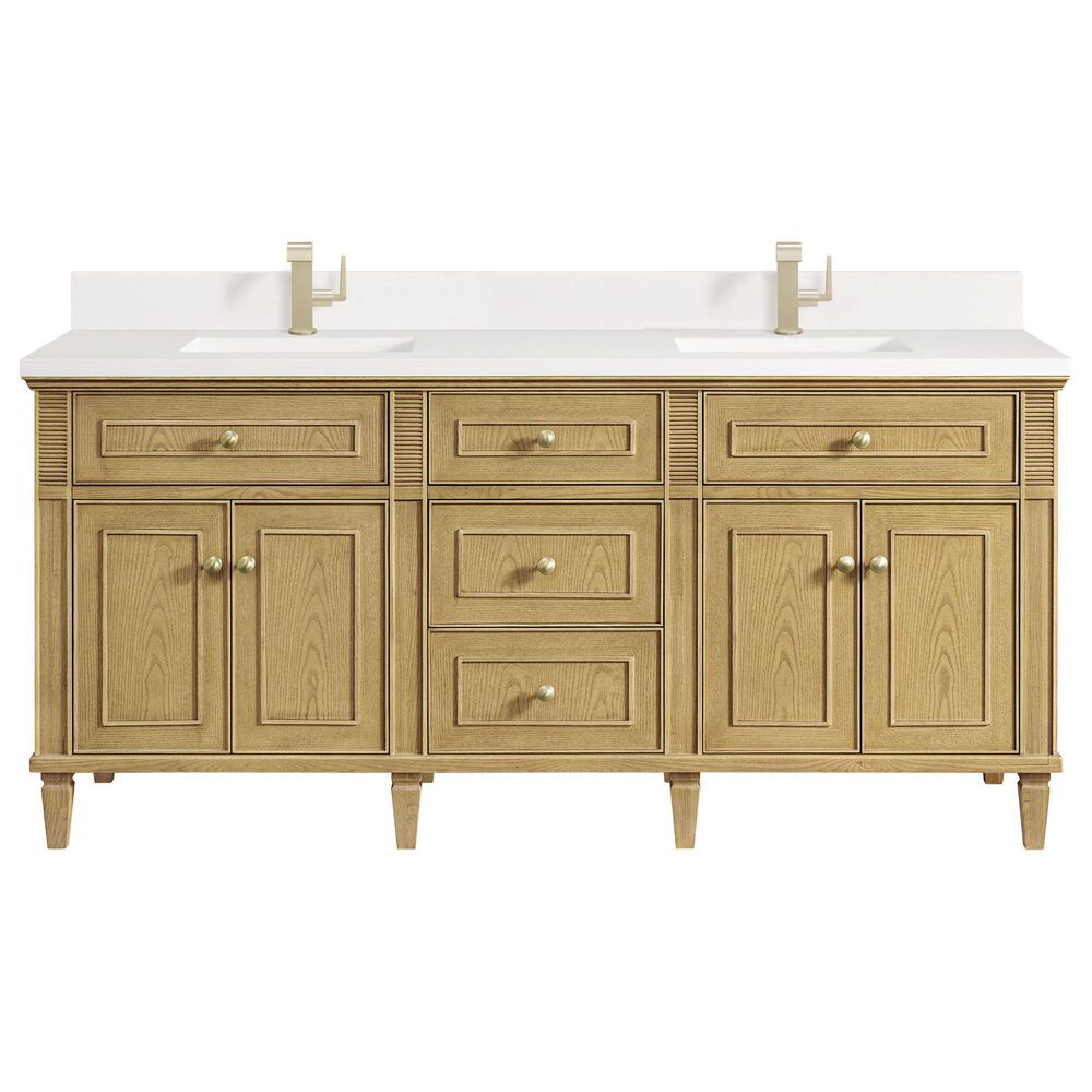 James Martin Vanities Lorelai 72" Double Vanity in Light Natural Oak with Single Hole and 3 cm White Zeus Quartz Top & Backsplash, , large