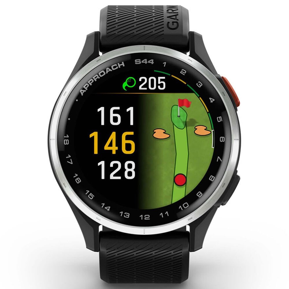 Garmin Approach S44 43mm Golf Smartwatch Silver Aluminum Bezel Case with Black Silicone Band, , large