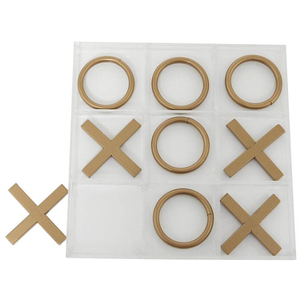 Maple and Jade 10-Piece Tic Tac Toe Home Decor Game Set in Polished Clear and Gold, , large